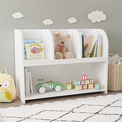 Kids Bookcase With 4 Compartments Storage Book Shelf Toy Organizer
