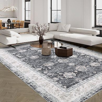 Garvee Traditional Rectangle Area Rug Washable Vintage Medallion Floral Carpet