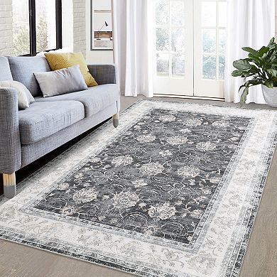 Garvee Traditional Rectangle Area Rug Washable Vintage Medallion Floral Carpet