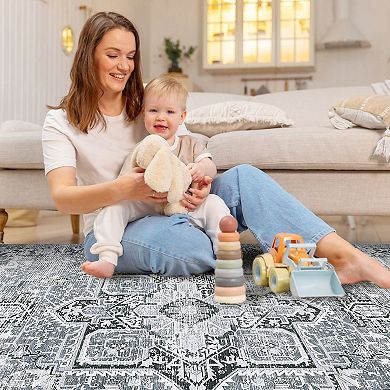 Glowsol Vintage Boho Living Room Carpet Oriental Medallion Farmhouse Rug