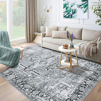 Glowsol Vintage Boho Living Room Carpet Oriental Medallion Farmhouse Rug