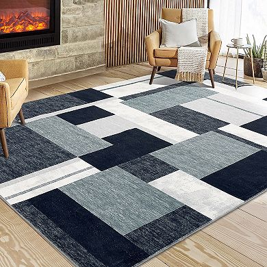 Garvee Indoor Soft Fluffy Area Rug Modern Geometric Patchwork Rug