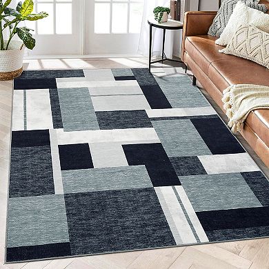 Garvee Indoor Soft Fluffy Area Rug Modern Geometric Patchwork Rug