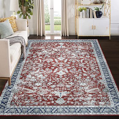 Garvee Washable Boho Floral Rug Traditional Soft Low Pile Throw Carpet for Home Decor