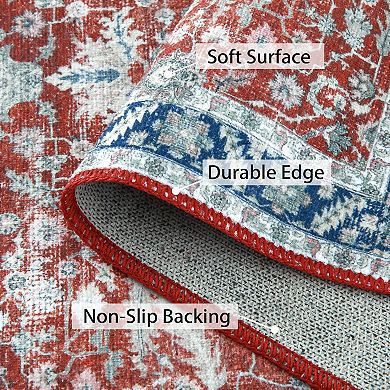 Garvee Washable Boho Floral Rug Traditional Soft Low Pile Throw Carpet for Home Decor