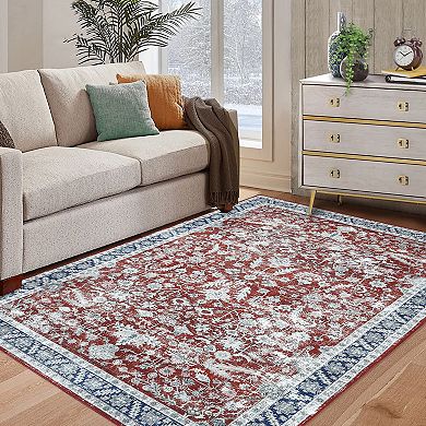 Garvee Washable Boho Floral Rug Traditional Soft Low Pile Throw Carpet for Home Decor