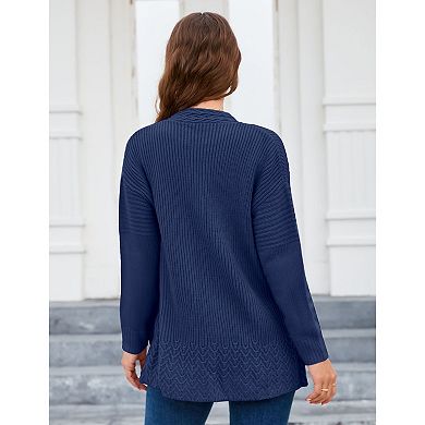Kojooin Ladies Front Cardigan Sweater V-neck Long Sleeve Buckle Top Coat