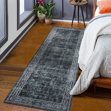 Garvee Bordered Machine Washable Carpet Modern Geometric Chic Border Rug