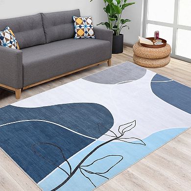 Glowsol Abstract Art Throw Mat Modern Floral Washable Indoor Throw Floor Carpet