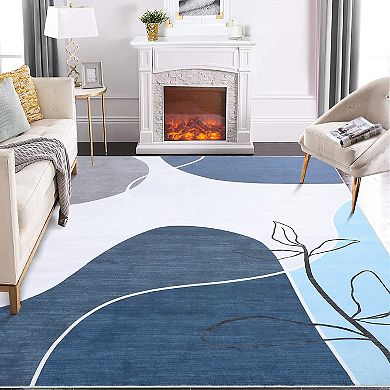 Glowsol Abstract Art Throw Mat Modern Floral Washable Indoor Throw Floor Carpet