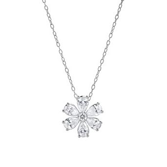 Diamond Brilliance Sterling Silver 9/10 Carat T.W. Lab-Created Diamond Flower Pendant Necklace