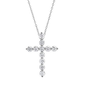 Diamond Brilliance Sterling Silver 1 Carat T.W. Lab-Created Diamond Prong Cross Pendant Necklace
