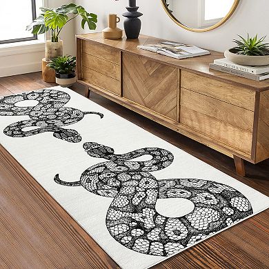 Garvee Contemporary Non Slip Carpet for Bedroom Decor Snake Pattern Stain Resistant Floor Mats