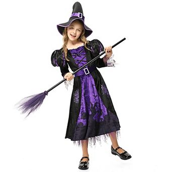 Witch Costume For Girls Kids，halloween Party Fancy Dress Up Deluxe Set With Hat Skirt For Girls