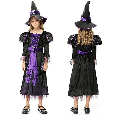 Witch Costume For Girls Kids，halloween Party Fancy Dress Up Deluxe Set With Hat Skirt For Girls