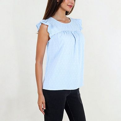 Women's Sleeveless Swiss Dot Ruffle Blouse
