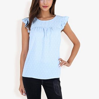 Women's Sleeveless Swiss Dot Ruffle Blouse