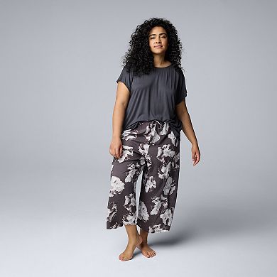 Plus Size Simply Vera Vera Wang Short Sleeve Pajama Top & Culotte Pajama Bottom Set
