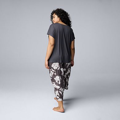 Plus Size Simply Vera Vera Wang Short Sleeve Pajama Top & Culotte Pajama Bottom Set