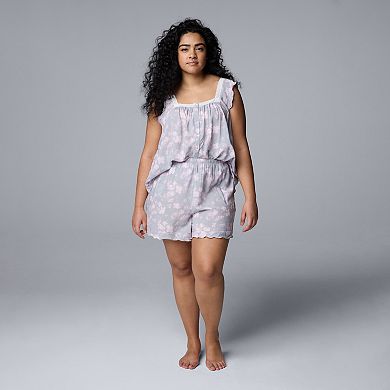 Plus Size Simply Vera Vera Wang Plain Weave Pajama Tank Top and Pajama Shorts Set