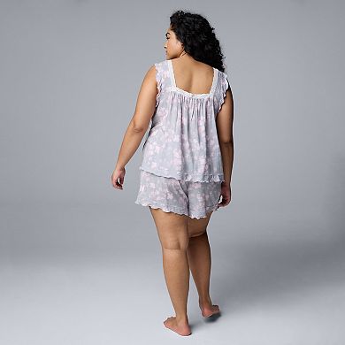 Plus Size Simply Vera Vera Wang Plain Weave Pajama Tank Top and Pajama Shorts Set