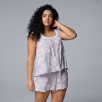 Plus Size Simply Vera Vera Wang Plain Weave Pajama Tank Top and Pajama Shorts Set