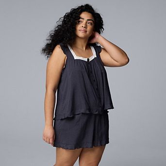Plus Size Simply Vera Vera Wang Plain Weave Pajama Tank Top and Pajama Shorts Set