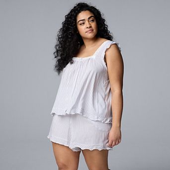 Plus Size Simply Vera Vera Wang Plain Weave Pajama Tank Top and Pajama Shorts Set