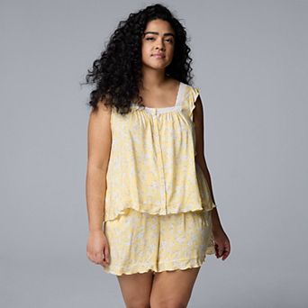 Plus Size Simply Vera Vera Wang Plain Weave Pajama Tank Top and Pajama Shorts Set