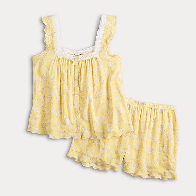 Women's Simply Vera Vera Wang Plain Weave Pajama Tank Top and Pajama Shorts Set