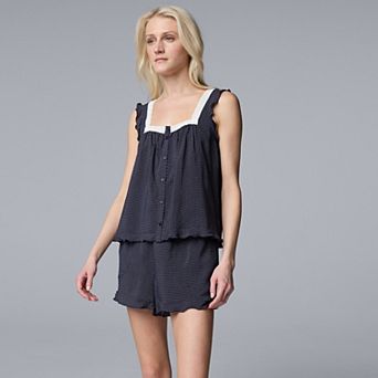 Women's Simply Vera Vera Wang Plain Weave Pajama Tank Top and Pajama Shorts Set