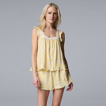 Women's Simply Vera Vera Wang Plain Weave Pajama Tank Top and Pajama Shorts Set