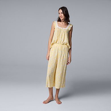 Women's Simply Vera Vera Wang Plain Weave Pajama Tank Top and Culotte Pajama Pants Set