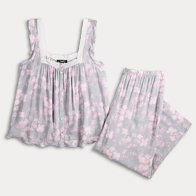 Women's Simply Vera Vera Wang Plain Weave Pajama Tank Top and Culotte Pajama Pants Set