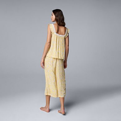Women's Simply Vera Vera Wang Plain Weave Pajama Tank Top and Culotte Pajama Pants Set
