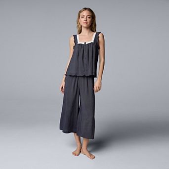 Women's Simply Vera Vera Wang Plain Weave Pajama Tank Top and Culotte Pajama Pants Set