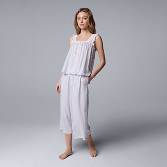 Women's Simply Vera Vera Wang Plain Weave Pajama Tank Top and Culotte Pajama Pants Set