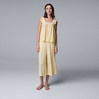 Women's Simply Vera Vera Wang Plain Weave Pajama Tank Top and Culotte Pajama Pants Set
