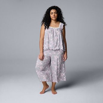 Plus Size Simply Vera Vera Wang Pajama Tank Top and Culotte Pajama Pants Set
