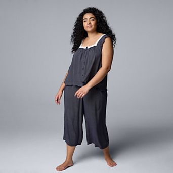 Plus Size Simply Vera Vera Wang Pajama Tank Top and Culotte Pajama Pants Set