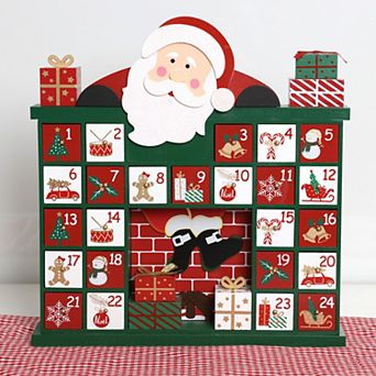 Polar Elegance 16‘’ Wooden Christmas Advent Calendar with Drawers, Santa Fireplace Design