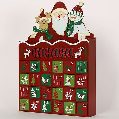 Polar Elegance 15 Inch Christmas Wooden Advent Calendar with 24 Drawers and LED for Kids and Adults