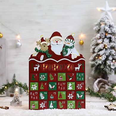 Polar Elegance 15 Inch Christmas Wooden Advent Calendar with 24 Drawers and LED for Kids and Adults
