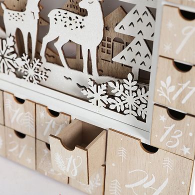 Polar Elegance 15'' Christmas Wooden Advent Calendar House with 24 Drawers to Fill Small Gifts