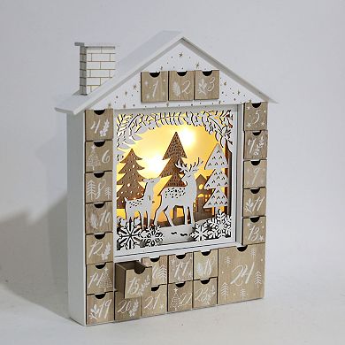 Polar Elegance 15'' Christmas Wooden Advent Calendar House with 24 Drawers to Fill Small Gifts