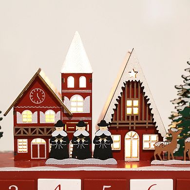 Polar Elegance 15‘’ Christmas Wooden Advent Calendar with Drawers and LED, Church Scene