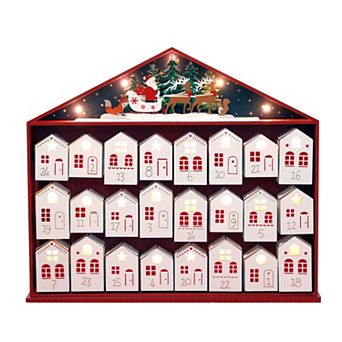 Polar Elegance 17.5‘’ Wooden Advent Calendar 2024 with LED Lights, House-Shaped Drawers