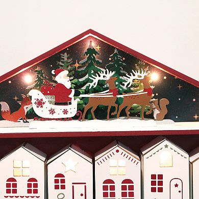 Polar Elegance 17.5‘’ Wooden Advent Calendar 2024 with LED Lights, House-Shaped Drawers