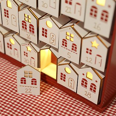 Polar Elegance 17.5‘’ Wooden Advent Calendar 2024 with LED Lights, House-Shaped Drawers