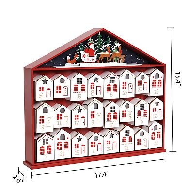 Polar Elegance 17.5‘’ Wooden Advent Calendar 2024 with LED Lights, House-Shaped Drawers